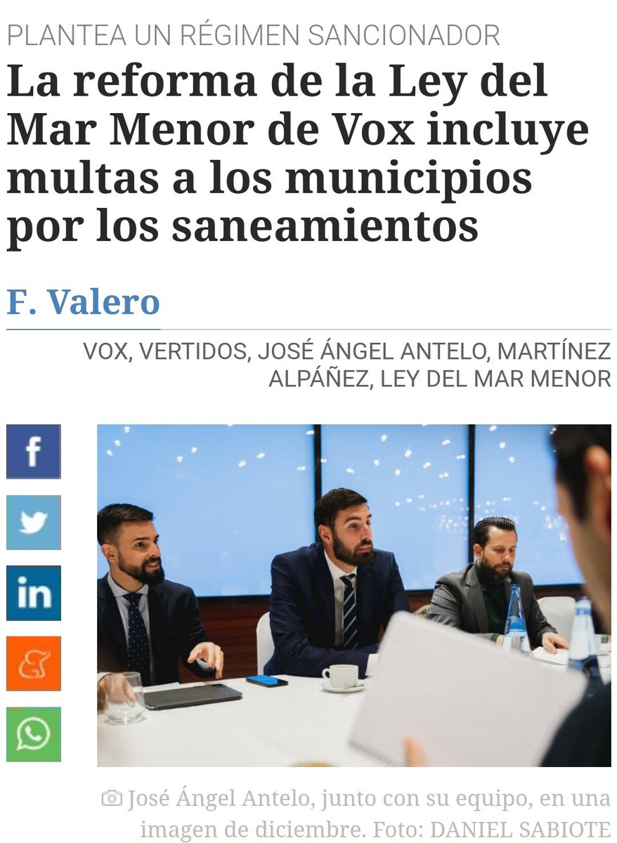 Dos días después de tumbar la proposición de Ley del Mar Menor de @Vox_Murcia, la ministra de transición ecológica nos da la razón, el problema del mar menor son los saneamientos de los municipios ribereños.