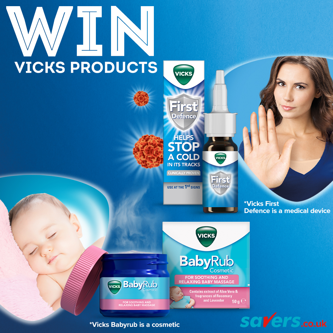 We've teamed up with Vicks to give you the chance to #WIN a goody bag! To enter simply RT & FOLLOW @SaversHB 18+ UK only. Ends 23/04/2024. T&C’s apply - buff.ly/3uQIQxv 1. Store out of the reach of young children. 2. Store in a cool, dry place below 25°C. #giveaway