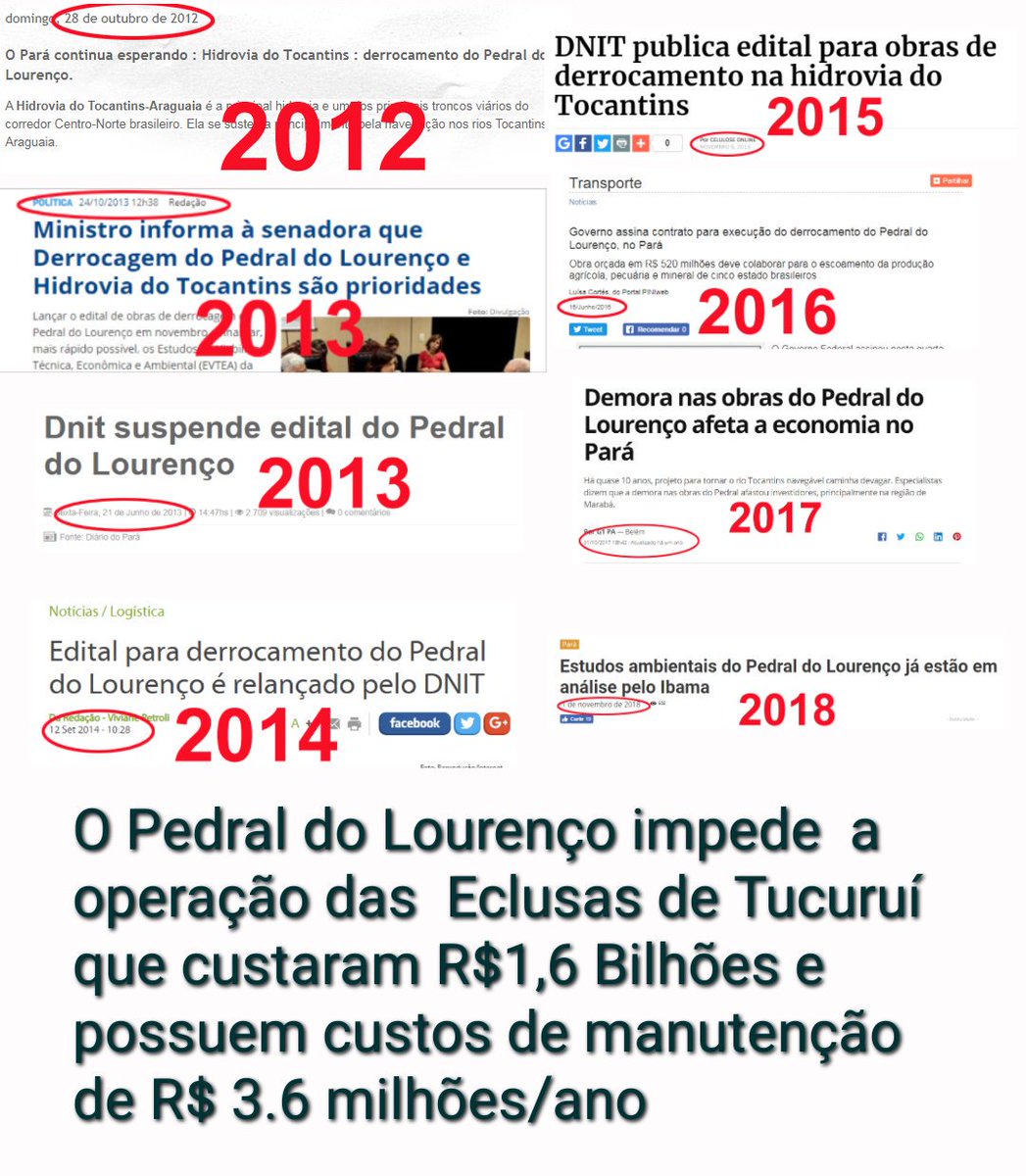 Hidrovia do Tocantins Mais uma obra de infraestrutura, que levaria eficiência, empregos/renda e desenvolvimento para o Norte que esbarrra na oposição de ONGs e IBAMA. Uma obra simples de retirada de pedras em um trecho, perfeitamente viável que se arrasta há décadas.