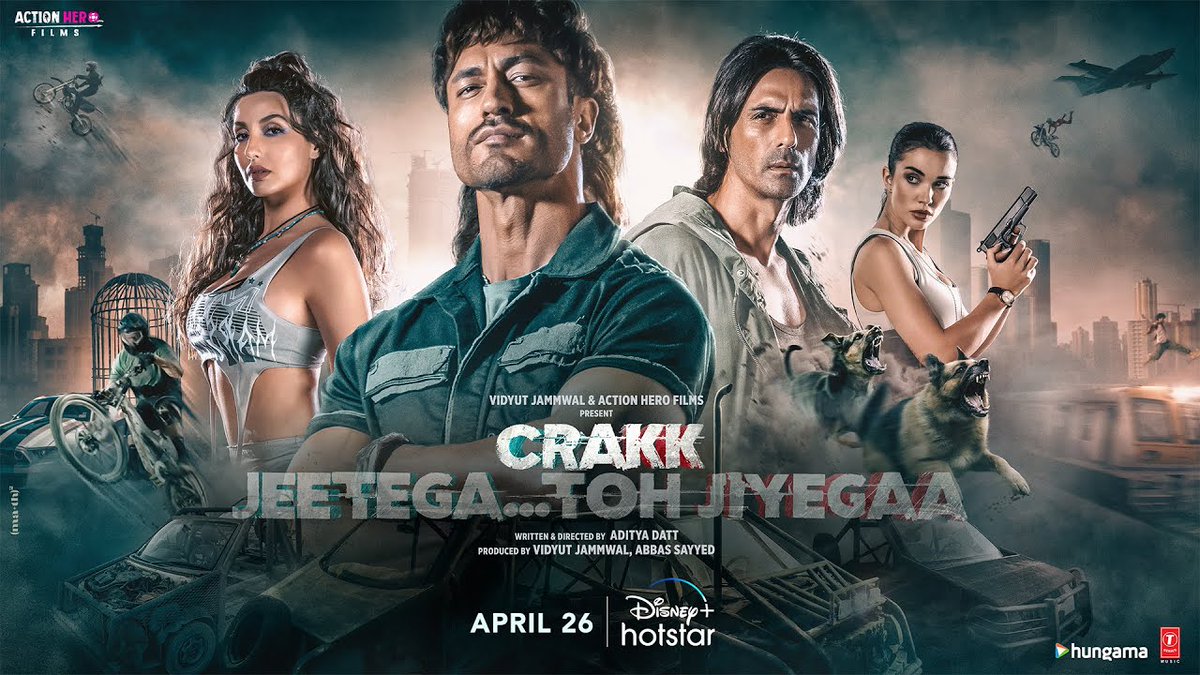 Hindi Film #Crakk streaming 26th April on Disney+ Hotstar 

#VidyutJammwal #ArjunRampal #NoraFatehi