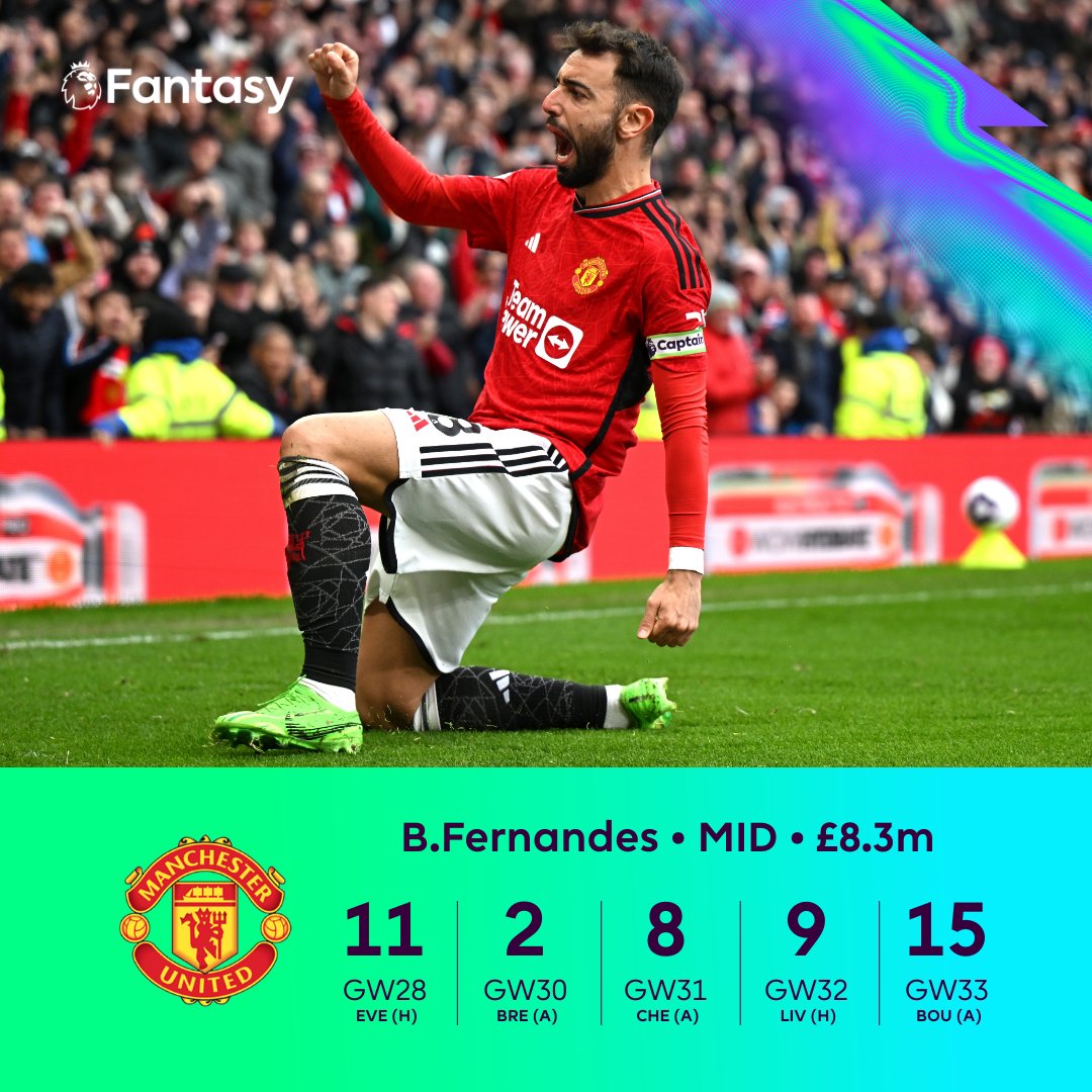 OfficialFPL's tweet photo. Five goals in his last five Gameweeks ⚽️⚽️⚽️⚽️⚽️

In Gameweek 34, Bruno Fernandes faces a Sheff Utd side who have conceded more goals than any other team 👀 

#FPL https://t.co/RcpE80bVWO