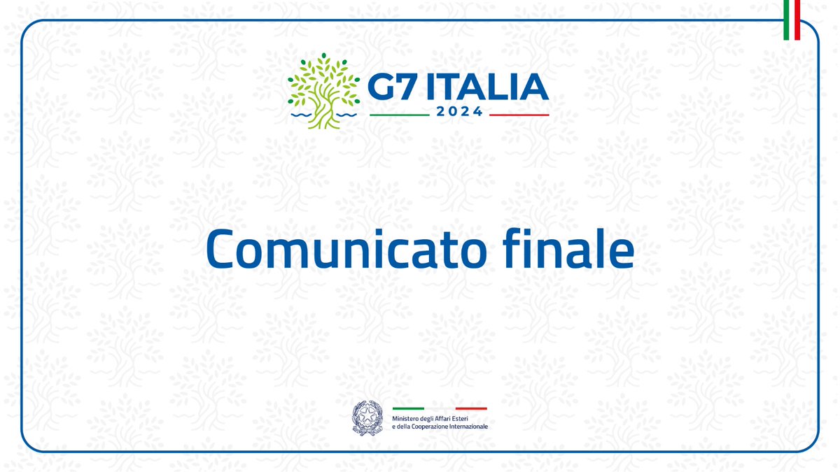 #G7Italia2024 | Al termine della riunione di #Capri, i Ministri degli Esteri @G7 hanno adottato un comunicato finale su #MedioOriente #Ucraina e #sfideglobali. #G7Italy 🇮🇹🇨🇦🇫🇷🇺🇸🇬🇧🇩🇪🇯🇵🇪🇺 👇 esteri.it/it/sala_stampa…