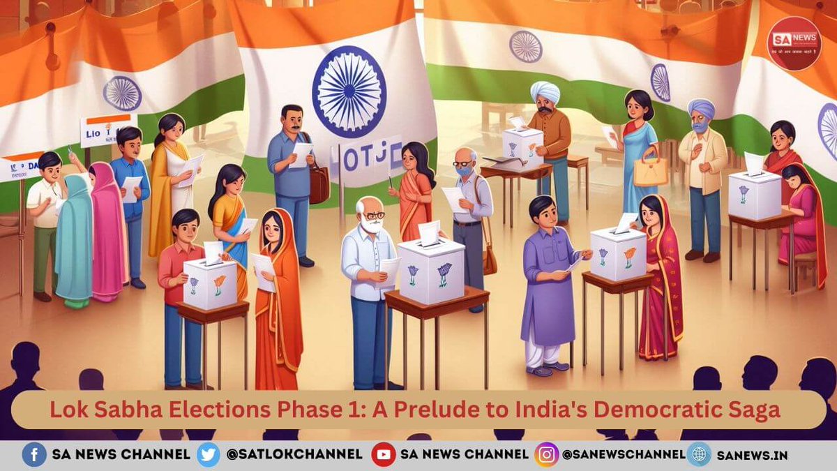 SatlokChannel's tweet photo. India's Lok Sabha Elections Phase 1 begins! Elections see participation from nine Union ministers, two former chief ministers, and an ex-governor across 21 states and 102 constituencies. Over 18 lakh polling personnel and 1.87 lakh polling stations serve 16.63 crore eligible voters, highlighting India's vibrant democratic process. Let's ensure our votes count and contribute to shaping the nation's destiny! 

Read Now: https://t.co/GZCmNqqqvN

#LokSabhaElections2024  #Phase1  #IndiaElections