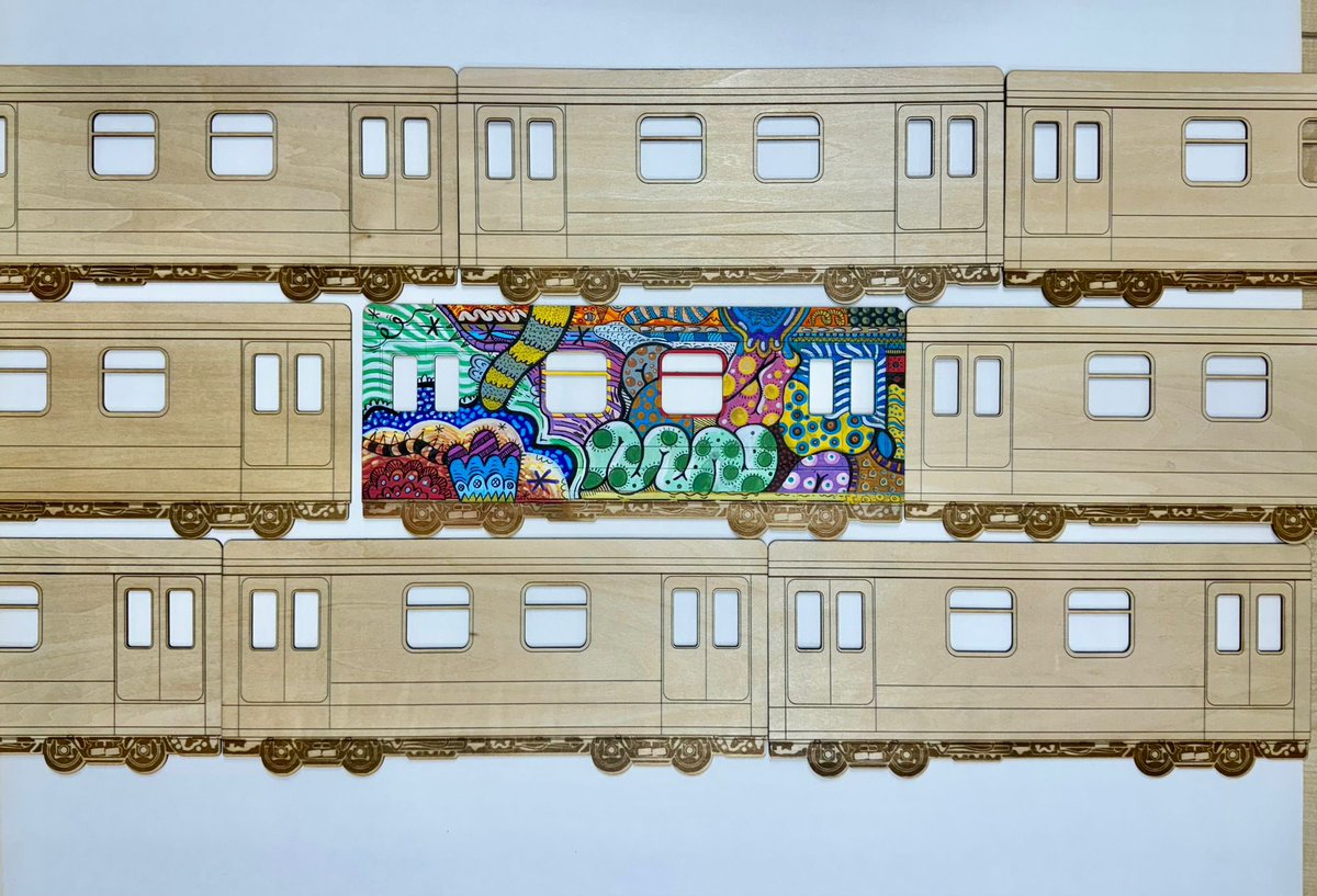 Laser cut trains for #Y6 #art project for <a href="/chrisgadbury/">Chris Gadbury</a>. So surprised to see this laser cut wood train turned into such a great piece of artwork! Can’t wait to see how the final student works look like - <a href="/chrisgadbury/">Chris Gadbury</a> always surprises me with his talents #makered #pyp