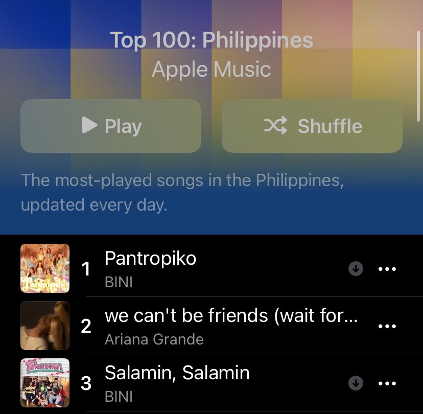 🚨 In both Apple Music PH and Spotify PH top song charts, “Pantropiko” and “Salamin, Salamin” occupy the first and third spots, respectively.

These charts are based on the number of daily streams.

Without any doubt, #BINI has cemented themselves as the Nation’s Girl Group. 🇵🇭