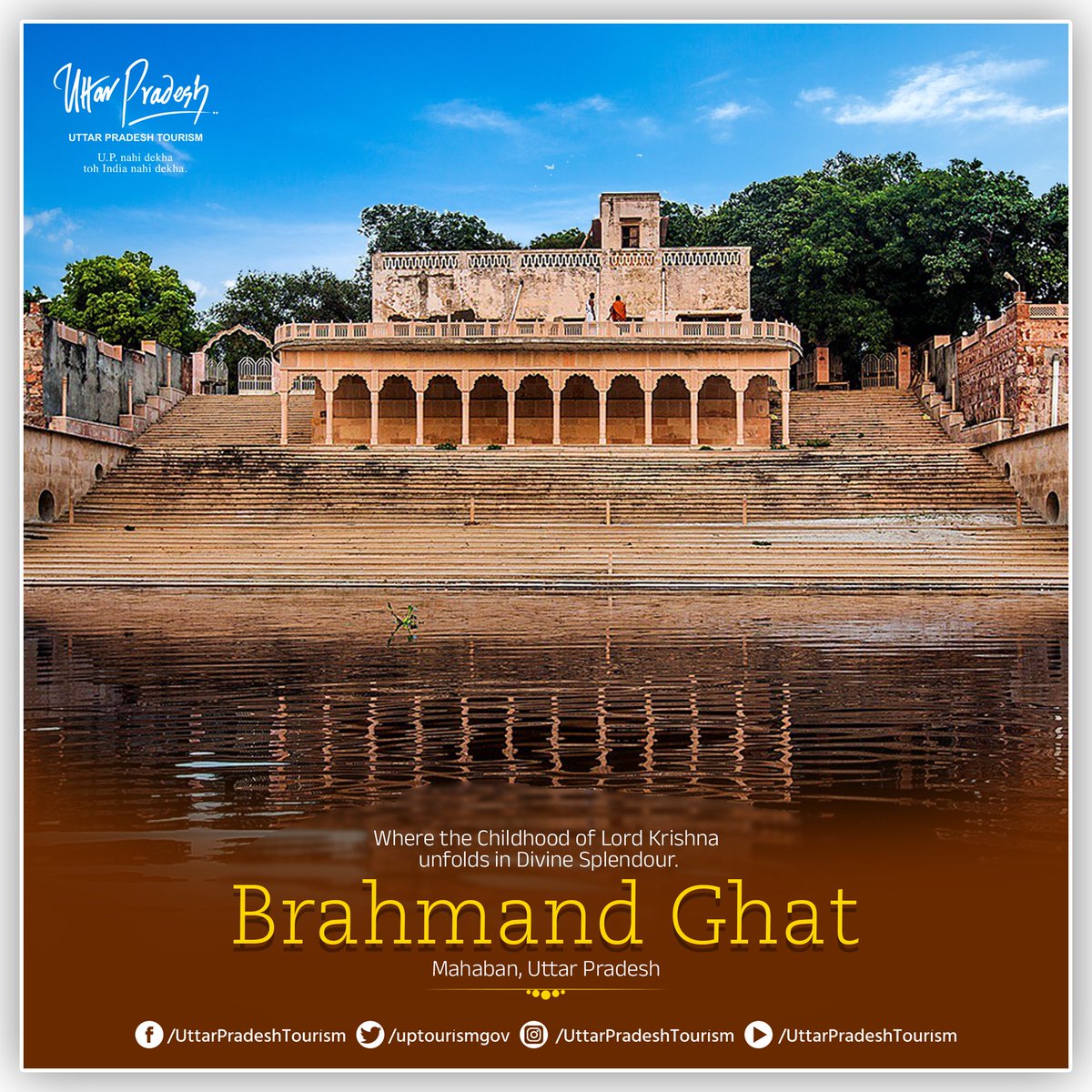 The timeless allure of #BrahmandGhat marks beauty & holiness intertwine. Here, amidst the serene surroundings, stands an ancient tree revered worldwide. Journey further into the heart of the #Krishna/#BrajCircuit and explore #Mahaban, where the childhood of #LordKrishna unfolds.