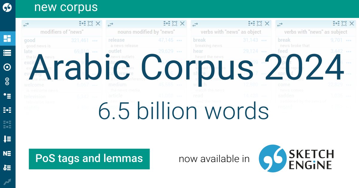 Looking for an Arabic corpus? Try our Arabic Corpus 2024 with a free 30-day trial and it might become your top pick for comprehensive text analysis, linguistic research, and #NLP. sketchengine.eu/artenten-arabi… #corpuslinguistics #TextAnalysis #computationallinguistics