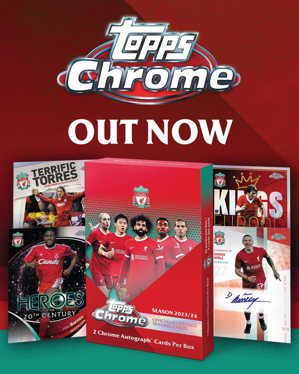 Topps Chrome Liverpool FC 2️⃣0️⃣2️⃣3️⃣ / 2️⃣4️⃣ is OUT NOW! ✨ Each box with: ✅2️⃣ Autographs ✅1️⃣ Black & White Wave Parallel ✅3️⃣ Sequentially Numbered Parallels Features Bowman and icons with LFC Legends! 🔥 🔗 uk.topps.com/products/topps… #ToppsChrome #LFC #TheHobby