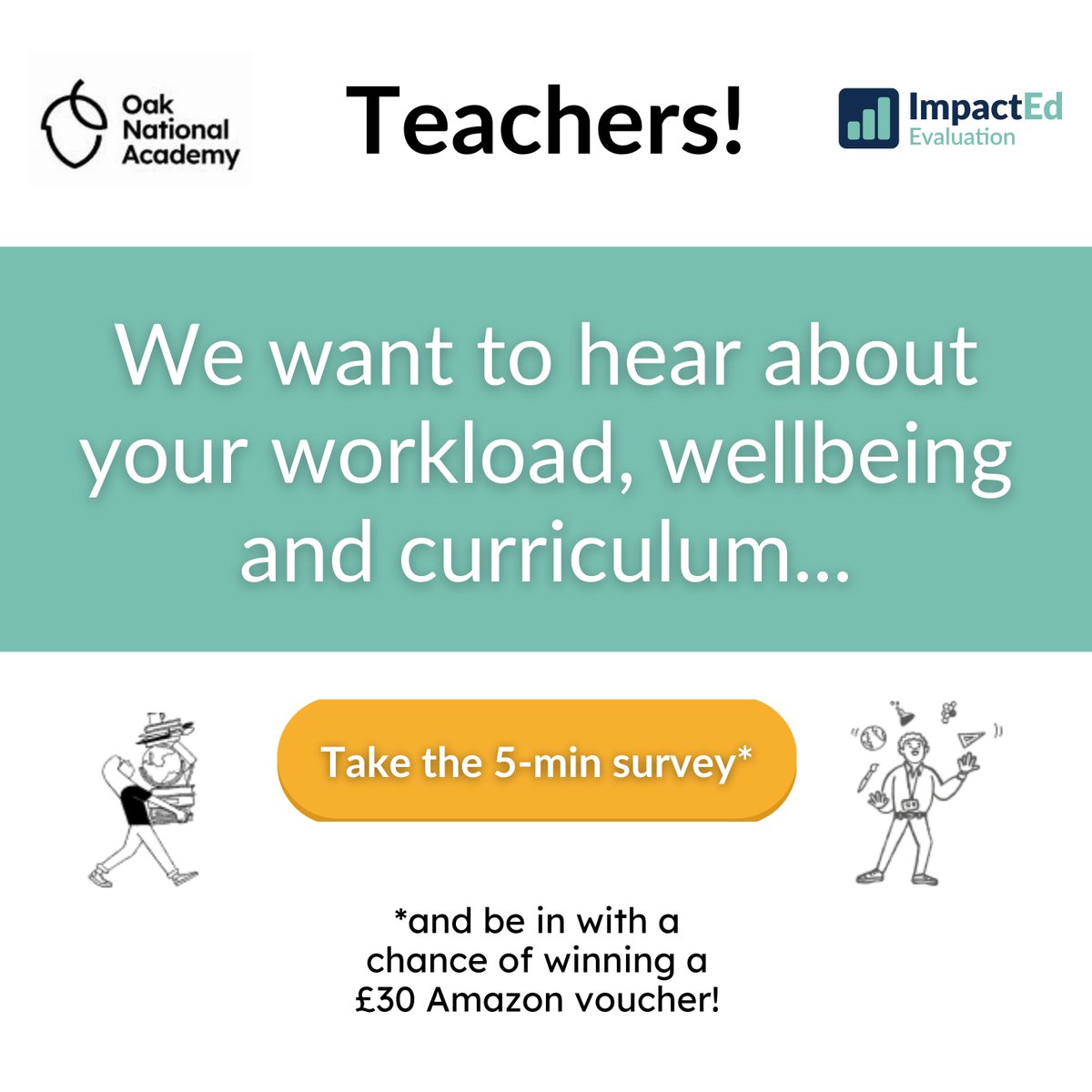 Teachers! 👋 We have been commissioned by @OakNational to research the impact of its resources over the 2023/24 academic year. We’d love it if you could complete this 5 minute survey about your workload, wellbeing and curriculum, whether you have used resources from Oak or not,…