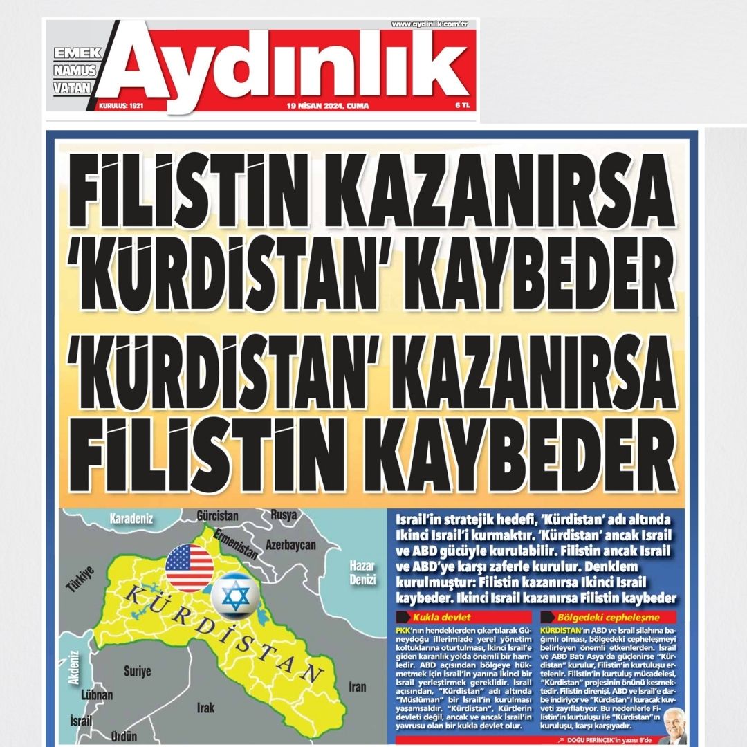 Filistin direnişi, ABD ve İsrail’e darbe indiriyor ve “Kürdistan”ı kuracak kuvveti zayıflatıyor. 

Filistin kazanırsa “Kürdistan” kaybeder 
“Kürdistan” kazanırsa Filistin kaybeder

Yazının tamamı:
aydinlik.com.tr/koseyazisi/fil…
