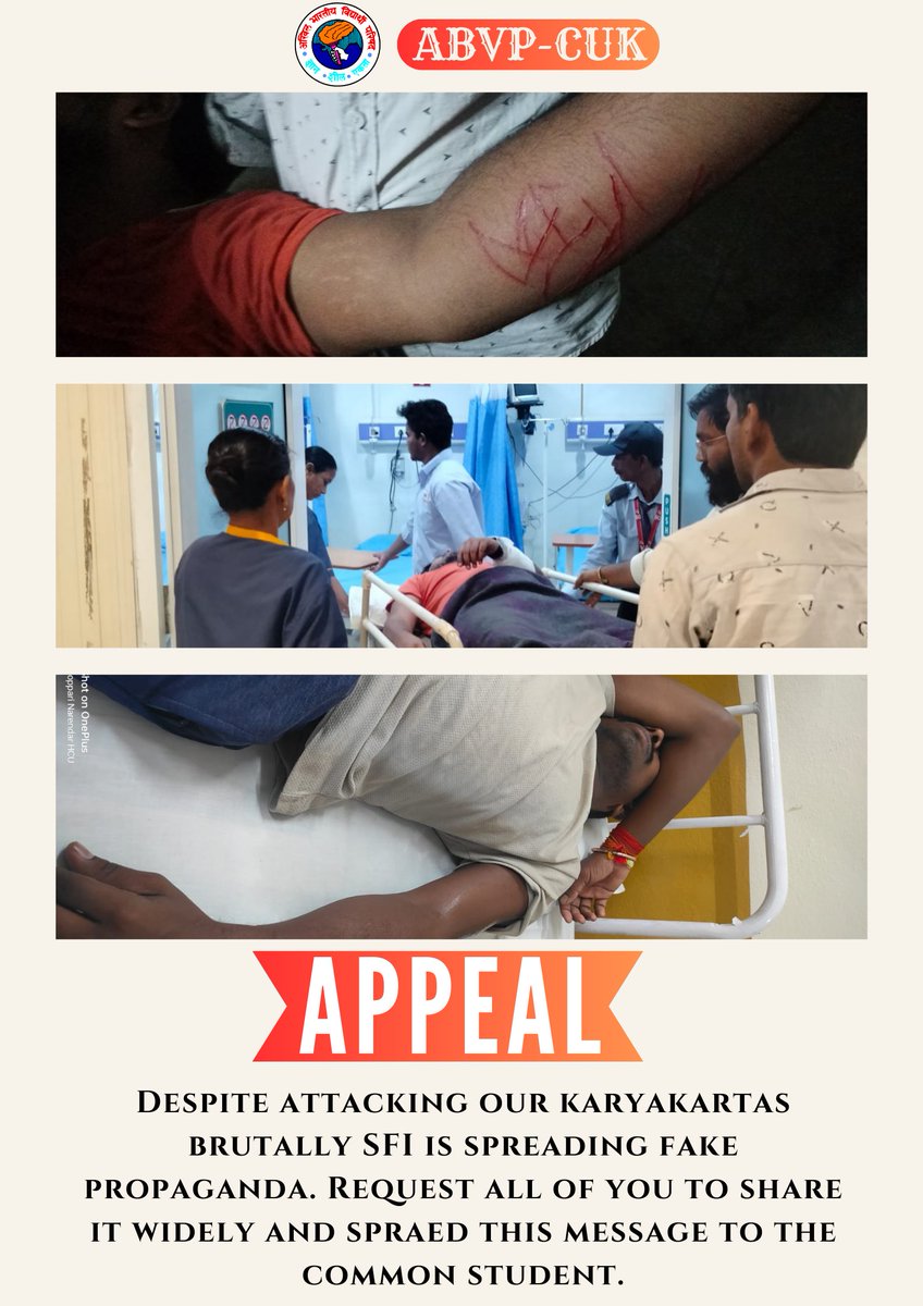 abvpcukarnataka's tweet photo. #ABVP_CUK Condemns the attack by SFI goons on #Abvp karyakartas... We will never let the Siddharth incident happen in Hcu
#hcu #education #uoh #activism #uohyd #hyderabad #students #students_life #telangana #india #bharat @ABVPVoice  #education #safety https://t.co/4wp7Ocacxm