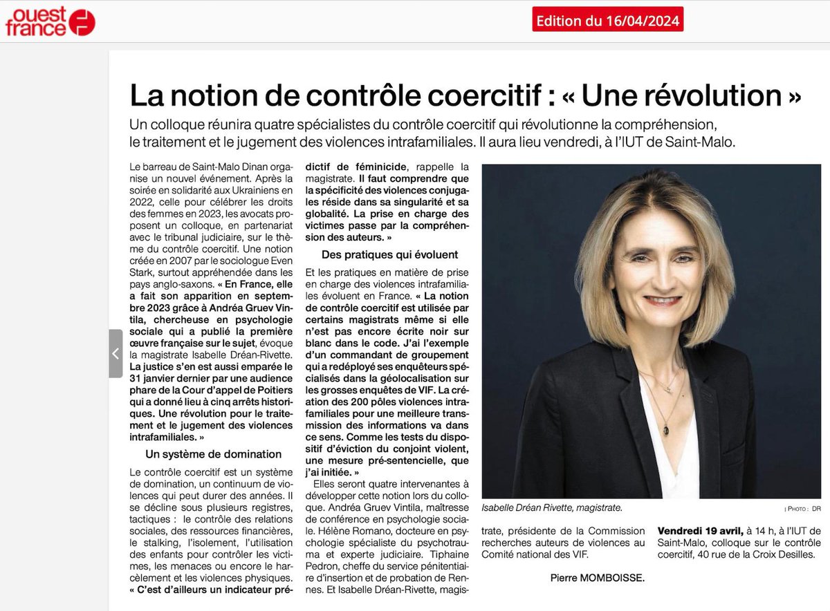 Coercive control is increasingly viewed as the best way to understand and legislate against domestic abuse by French legal experts and judges.

#contrôlecoercitif
