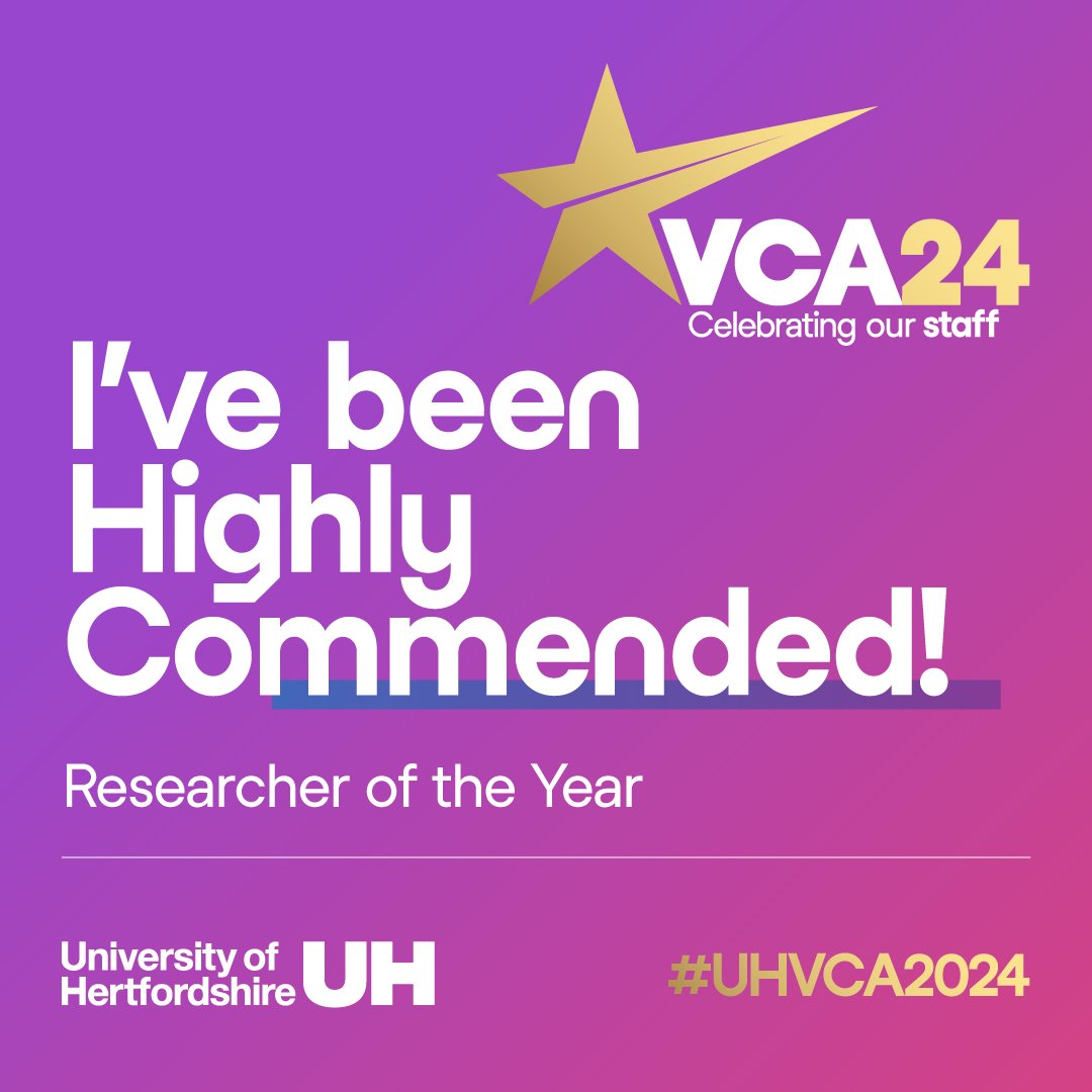 Such lovely news in my inbox this Friday 🥰 I've been recognised as 'Highly Commended' in the 'Researcher of the Year' category @UniofHerts Vice Chancellors Awards @UHertshistory @uhcreatives