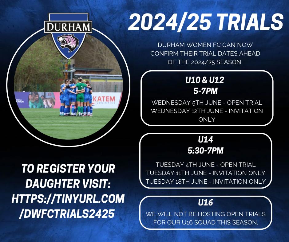 Our Pathway trial dates ahead of the 2024/25 season have now been confirmed! 📆 Register here if you'll be eligible for our U10, U12 or U14 teams next season! ➡️ tinyurl.com/DWFCTrials2425