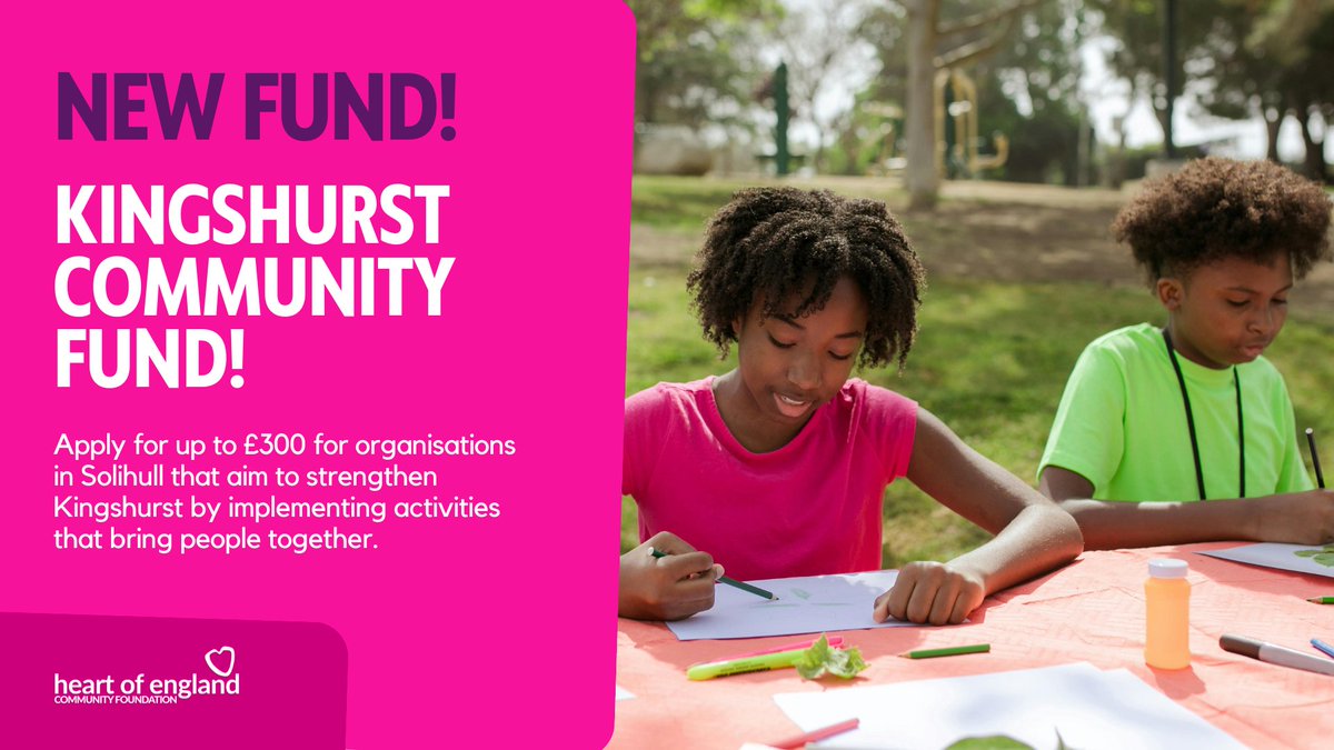 🎉Exciting news! The Kingshurst Community Fund is open for applications! Grants up to £300 available for projects supporting community activities, arts, inclusion and more in Solihull. Don't miss out on this opportunity to strengthen your community: bit.ly/4aloD1J