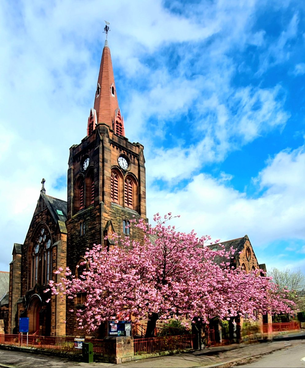 Cherry blossoms today at Broomhill Hyndland Parish Church in Glasgow.

#glasgow #glasgowtoday #cherryblossoms #broomhill #church #glasgowchurches #architecture #spring #glasgowbuildings
