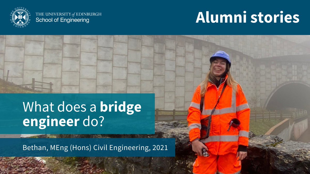 🌉 Bethan (MEng Civil Engineering, 2021) tells us about her graduate life as a bridge engineer – and how her experiences at @EdinburghUni proved a launchpad for her career. Read more ➡️ edin.ac/4cZuD2a @EdinburghAlumni