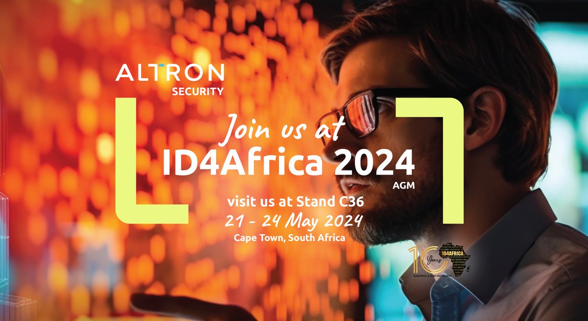 Unlock the power of digital identity at @ID4Africa 2024!

Join #AltronSecurity at booth C36 to explore their identity solutions. 

Register today: ow.ly/260f50Rh0J6

#ID4Africa2024 #ID4Africa #DigitalIdentity #FutureofID #DPIEcosystem #DigitalTransformation #RiskMitigation