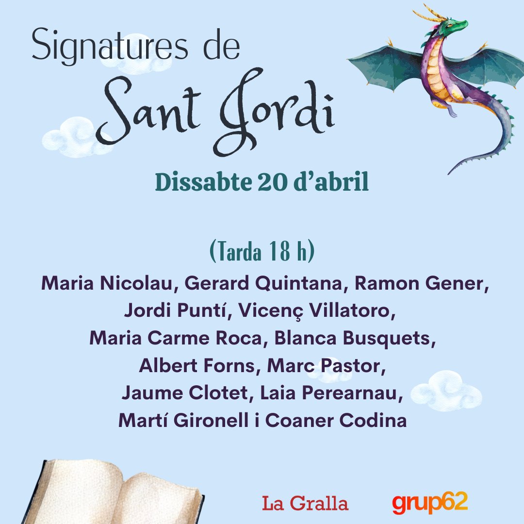 🔵Demà a aquesta hora estarem en plena signatura de llibres d'autors vinguts d'arreu de Catalunya. No us quedeu sense la vostra dedicatòria, us esperem! @Grup62 @penguinllibres