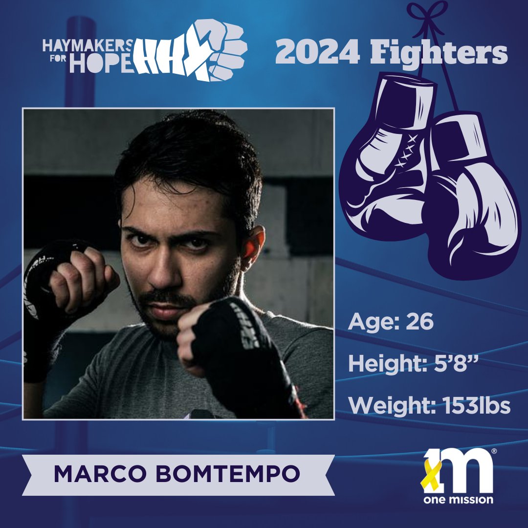 Meet Marco Bomtempo. He is fighting for One Mission on the 2024 @haymakers4hope team! 🥊 🎗️💜 
Learn about his inspiring story and contribute to his fundraising below!
haymakersforhope.org/events/boxing/…
@marcobomtempo_