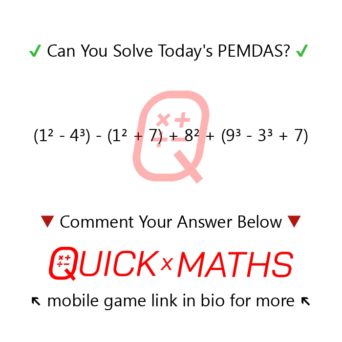 Quick #math! 

Can You Solve Today's #PEMDAS? 🧠

We’ll reply below with the correct answer before tomorrow's! ✅

If you like these problems, but want more Challenging #maths, then Go Play solo or vs others in Daily Quick Math Games via our FREE mobile app game in bio! ↖️📲🆚🏆