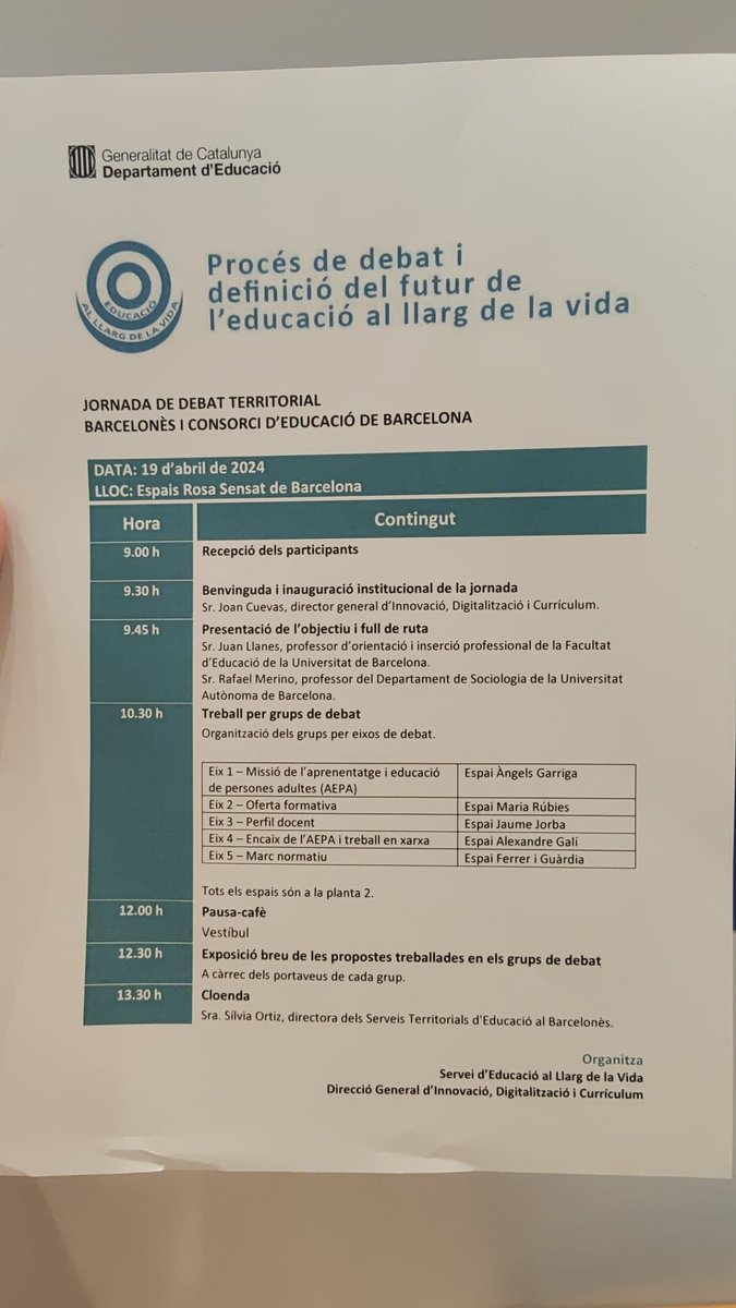 consorciedubcn's tweet photo. ✨Avui tots els agents implicats a BCN i al Barcelonès en l'educació al llarg de la vida #AEPA debaten i defineixen el seu futur a @RosaSensat👉🏽Els eixos del debat: la missió de l'educació a persones adultes, l'oferta, els perfils docents, el treball en xarxa i el marc  normatiu. https://t.co/O85nmyyvAC
