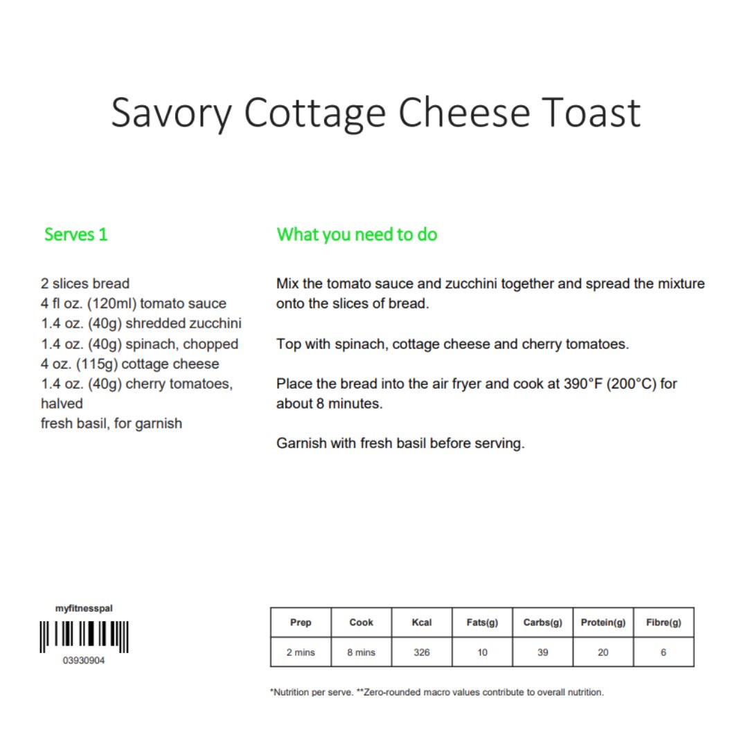 Mslea_pt's tweet photo. Savory Cottage Cheese toast. Whip up this tasty Ideal breakfast or lunch. 326kcal and 20g protein 

Save and share 

#recipe #healthyeating #highprotein #lowcarb #lowcaloriemeals #eatright #superofitness https://t.co/NURJ9rivly