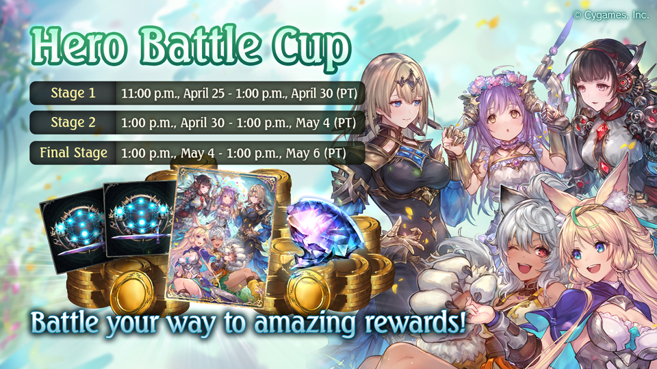 The next Grand Prix is coming soon! Get ready for the Hero Battle Cup! Select from the 4 classes displayed and play with your favorite leader from your chosen class! Dates: 11:00 p.m., April 25 - 1:00 p.m., May 6 (PT) Details: shadowverse.com/news/?announce…
