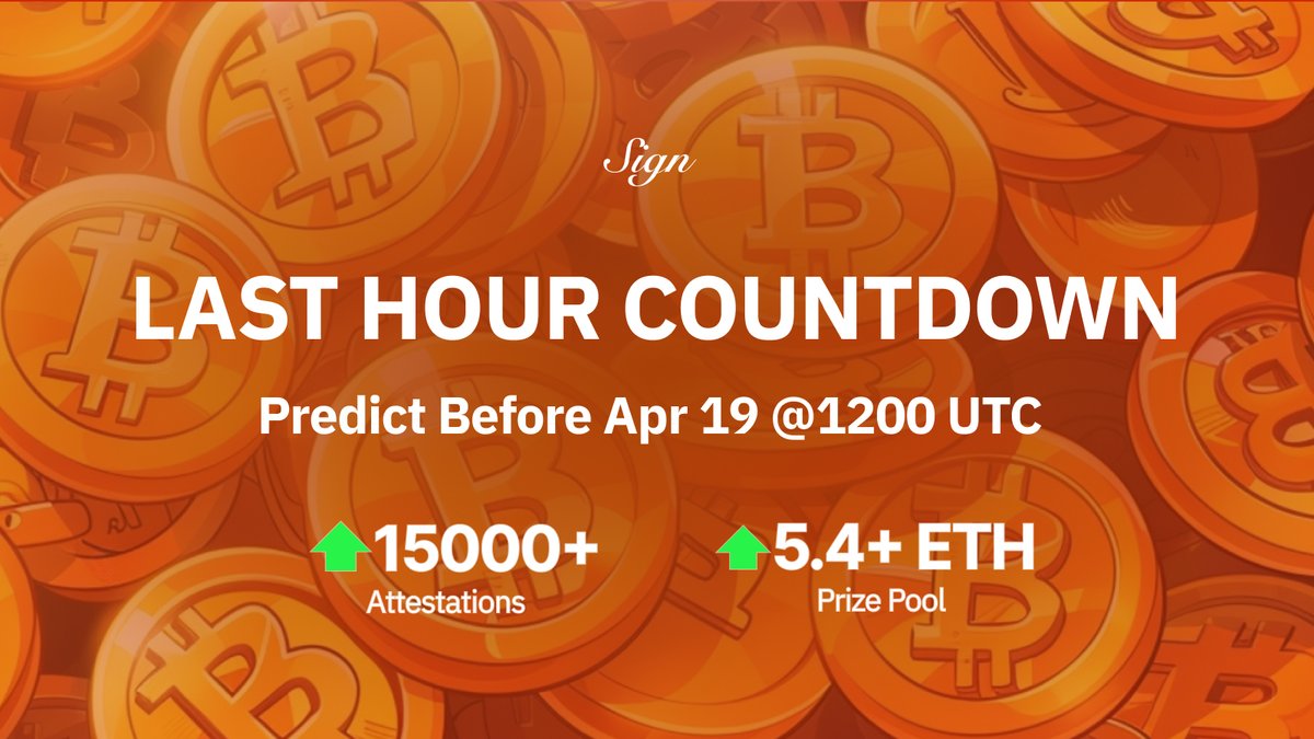 🌟💥 The Final Moment is coming ! 1 hour until the end of the epic competition 🚀 SIGN now for a thrilling ride towards victory 🔥 ⚡️ Predict directly on our site⚡️rb.gy/82y72h 🔮 Guess on Warpcast here 👉 warpcast.com/ethsign/0x4c9b…