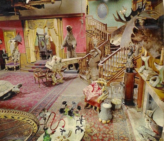 The original Addams Family set photographed in colour.