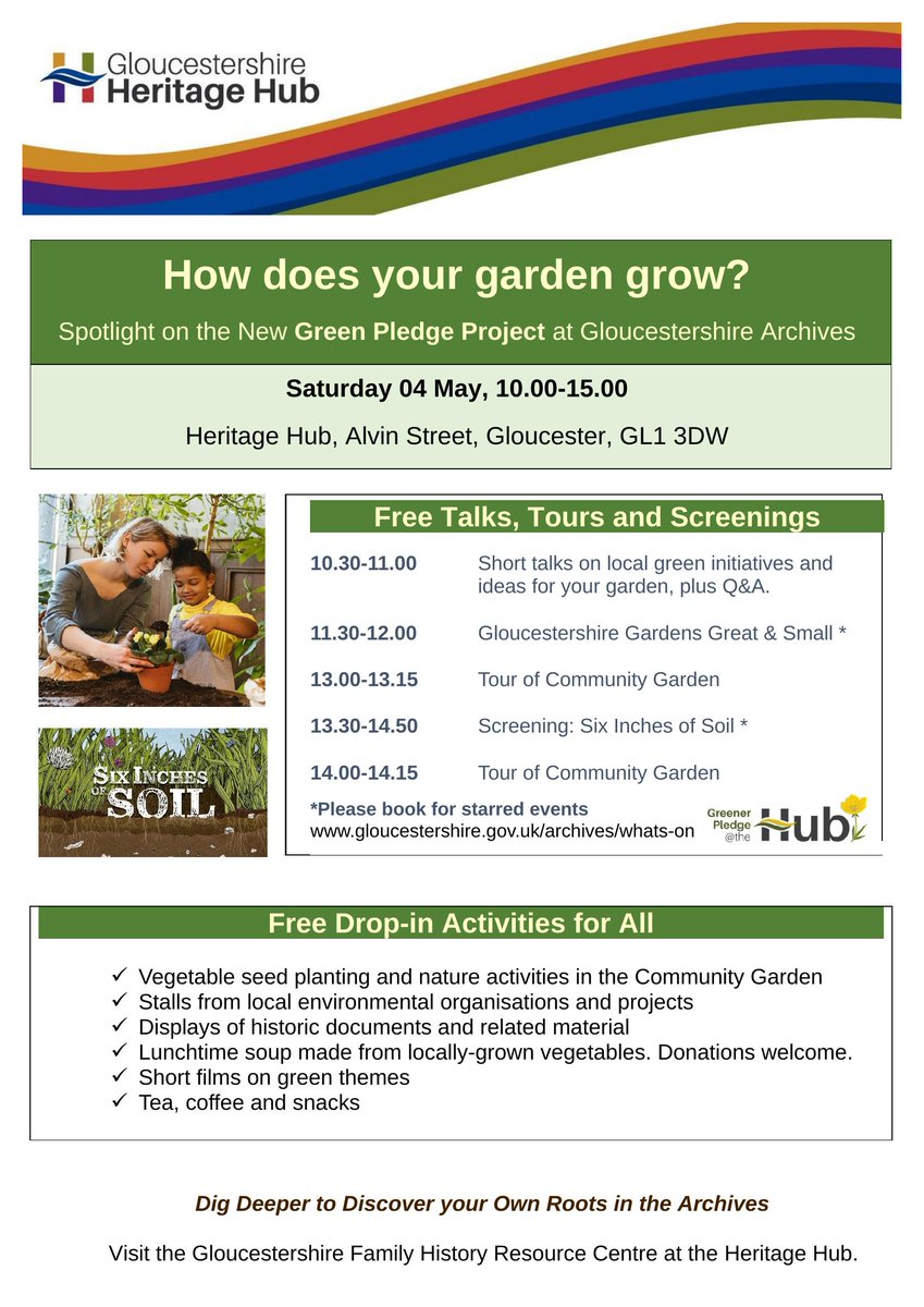 🌱 How Does Your Garden Grow🍃 Saturday 04 May, 10.00-15.00 Heritage Hub, Alvin Street, Gloucester, GL1 3DW 🌻 New Green Pledge Project 🌻 Come Along Lets Talk Gardens 🍃