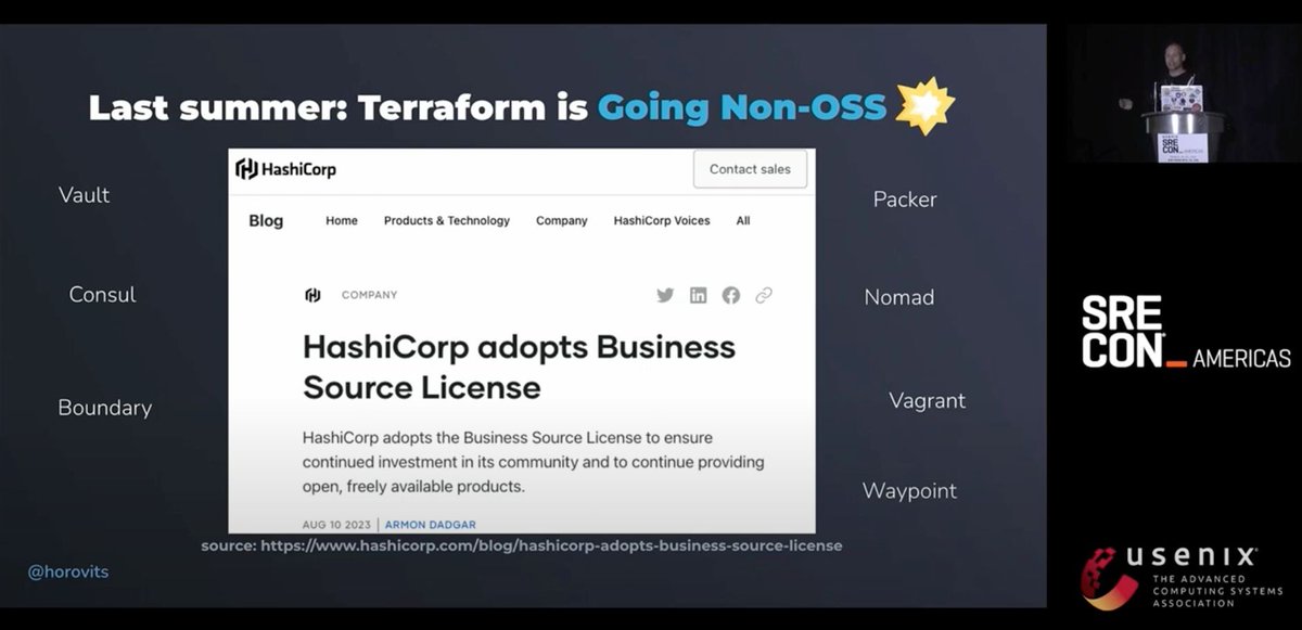 Missed my talk at #SRECon Americas last month on #opensource turning to the dark side? Good news: @USENIX just published it to YouTube😍 With everything that's happening around #HashiCorp #Terraform #OpenTofu #Redis .. more relevant than ever: youtube.com/watch?v=Ss99i2… #FOSS