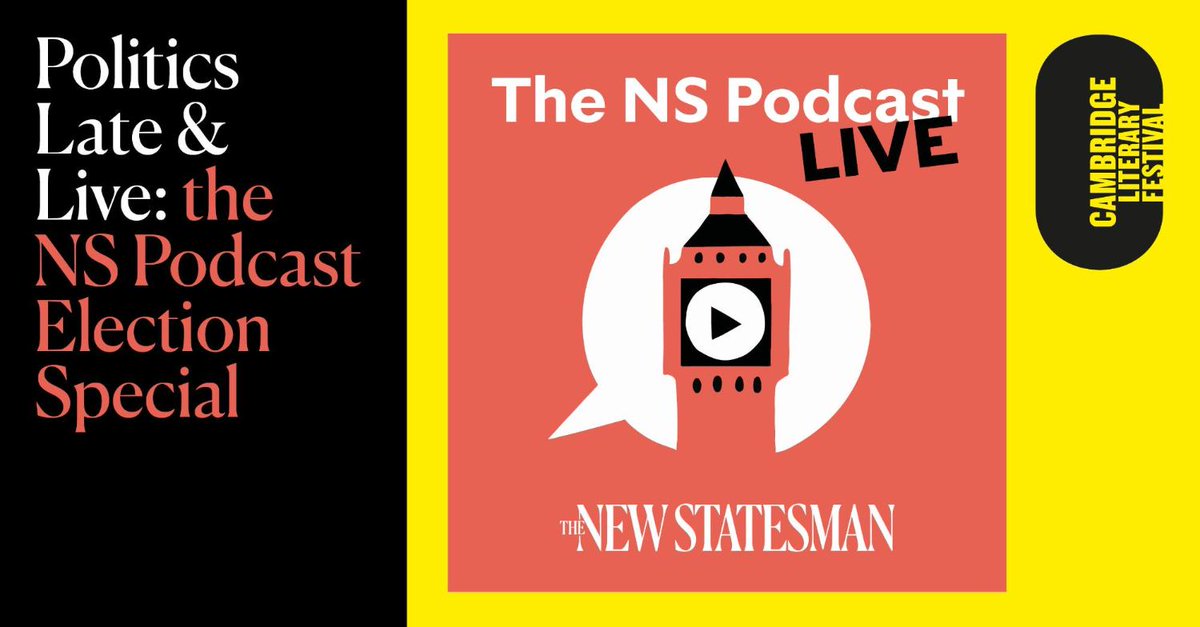 The New Statesman (@newstatesman) on Twitter photo The NS Podcast Election Special: join <a href="/Anoosh_C/">Anoosh Chakelian</a> <a href="/freddiejh8/">Freddie Hayward</a>, <a href="/BNHWalker/">Ben Walker (@bwalker.uk)</a> plus special guest <a href="/graceblakeley/">Grace Blakeley</a> for a live recording of our award-winning podcast at <a href="/camlitfest/">Cambridge Literary Festival</a> on 20 April.
For 20% off tickets use the code NSDIGITAL24
cambridgeliteraryfestival.com/events/the-new… The NS Podcast Election Special: join <a href="/Anoosh_C/">Anoosh Chakelian</a> <a href="/freddiejh8/">Freddie Hayward</a>, <a href="/BNHWalker/">Ben Walker (@bwalker.uk)</a> plus special guest <a href="/graceblakeley/">Grace Blakeley</a> for a live recording of our award-winning podcast at <a href="/camlitfest/">Cambridge Literary Festival</a> on 20 April.
For 20% off tickets use the code NSDIGITAL24
cambridgeliteraryfestival.com/events/the-new…