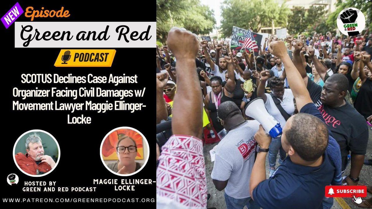 PodcastGreenRed's tweet photo. ~NEW EPISODE ~

SCOTUS recently declined to hear McKesson v. Doe, a case where a police officer is suing the organizer of a mass protest. This has the potential for chilling dissent.

@sparki1969 discussed w/ movement lawyer @ellingerlocke 

🎙️: https://t.co/BufWgop0H9 https://t.co/XRk6fZgm0L