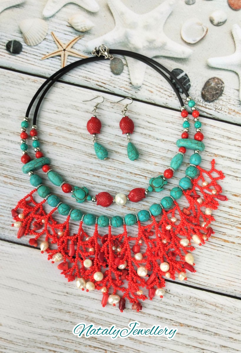 Coral turquoise set jewelry 
@NatalyJewellery 
#CraftBizParty #artsandcrafts
#jewelry #stonenecklace #necklace #handmade #handmadenecklace #stoneearrings #earrings #fishnecklace
natalyjewellery.etsy.com/listing/170277…