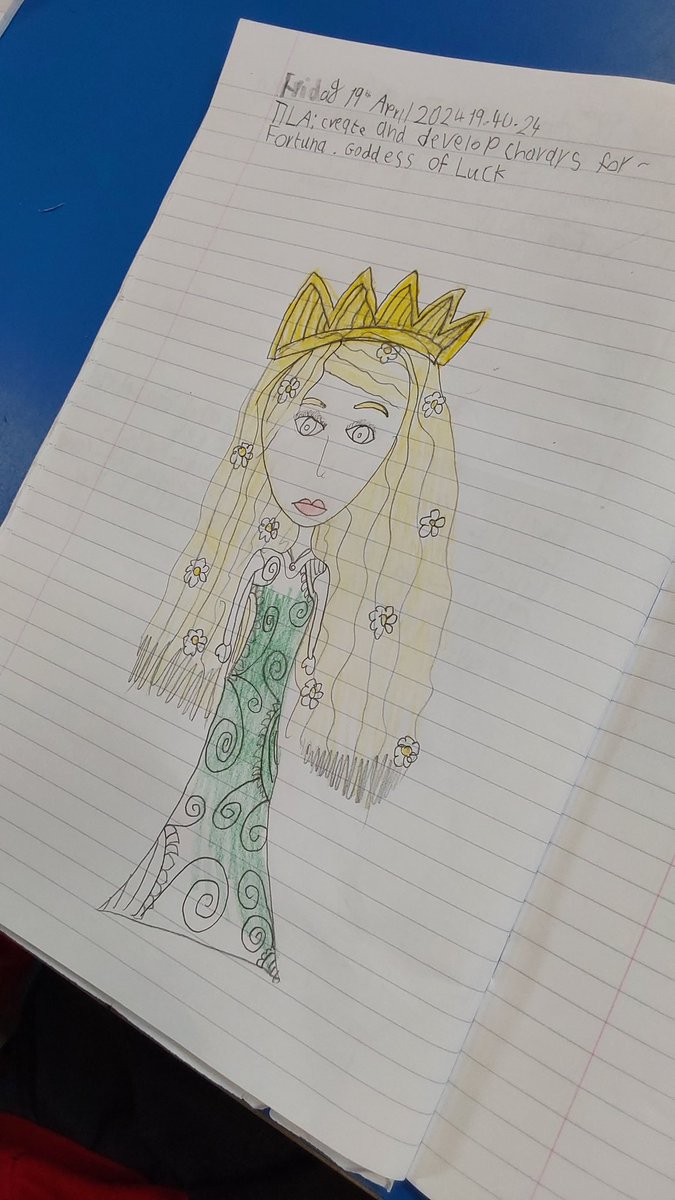 DukeStPrimary's tweet photo. Some amazing drawings of Fortuna, Goddess of Luck from Beech class this morning. We are really enjoying our English text 'Romans on the Rampage' @JstrongJeremy 📚😍 https://t.co/BDHSJEN00u