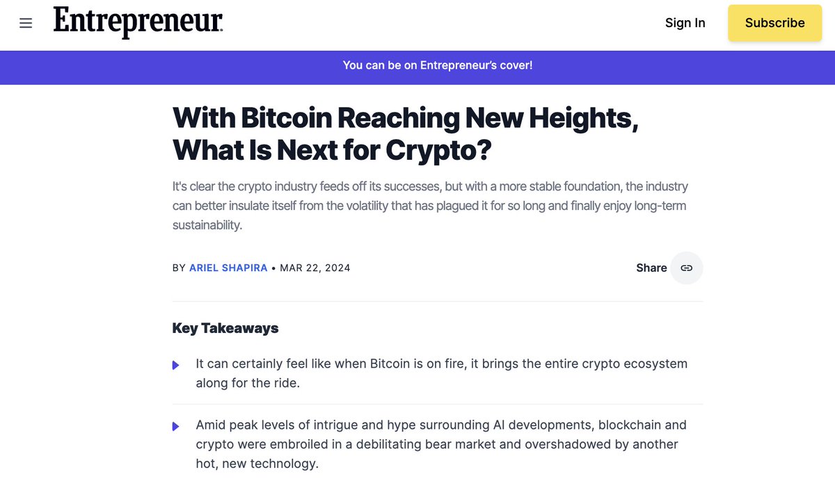🚀 Exciting News! Kima Network has been featured in @Entrepreneur in the article 'With Bitcoin Reaching New Heights, What Is Next for Crypto?' 

🌟 We're proud to be recognized alongside our partner and incubator, @Chain_GPT, for our efforts in building a more stable and