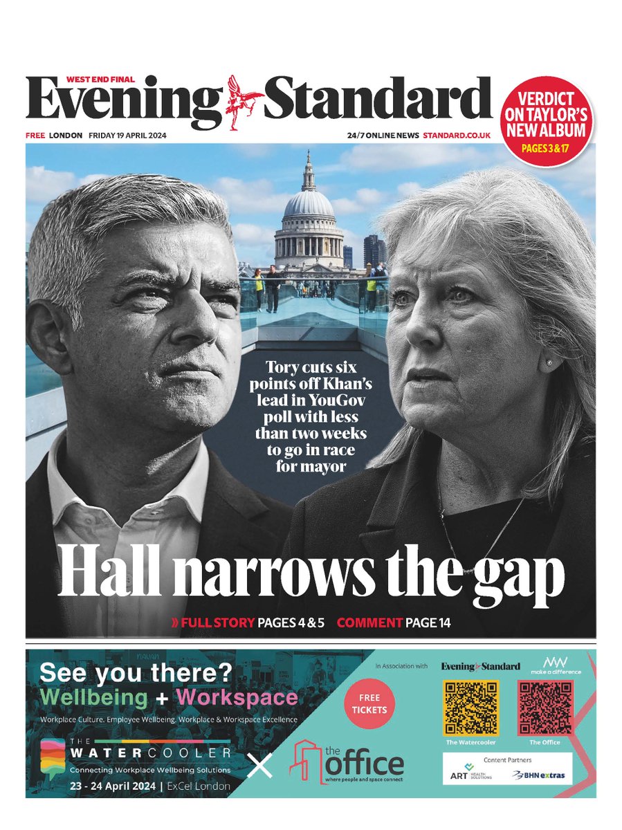Susan Hall is closing the gap on Sadiq Khan as the mayoral race heats up #frontpage A new poll reveals dramatic shifts in voting intentions in Inner and Outer London. Find out the state of the race for City Hall: standard.co.uk/news/politics/…