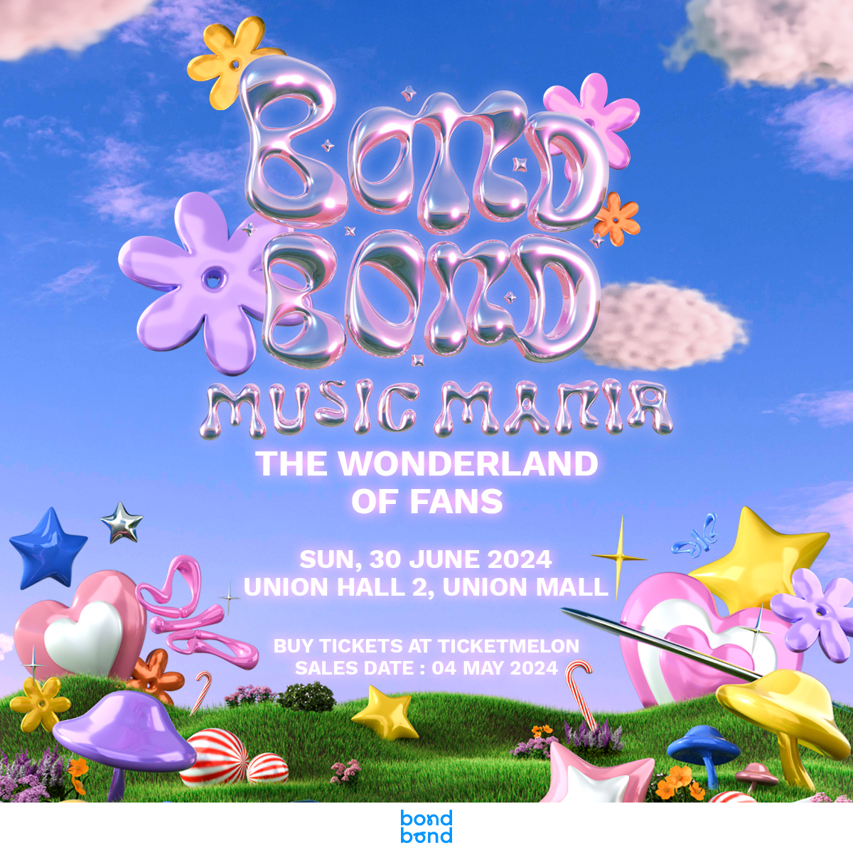 bondbondlive's tweet photo. bondbond Music Mania​
The Wonderland of Fans  🌍🌈🎵 ​
​
ดินแดนที่จะทำให้เหล่าแฟนด้อม หลุดเข้ามาในโลกแห่งเสียงดนตรี! พร้อมร่วมผจญเพลงไปกับศิลปิน International และ T-POP ที่ทุกคนใฝ่ฝัน !​
​
ØZCAR WANG • BUS because of you i shine • DICE ​
• DAOU OFFROAD • LYKN •  MINDY •  DaruNi​
​
🗓 30 มิถุนายน 2567​
📍 Union Hall 2, Union Mall​
​
เตรียมตัวเป็นเจ้าของบัตร ซื้อวันแรก คุ้มที่สุด!!​
​
📌 เปิดจำหน่ายบัตรรอบ Early Bird​
วันที่ 4 พฤษภาคม 2567 ตั้งแต่เวลา 11.00 น. เป็นต้นไป​
จนถึงวันที่ 10 พฤษภาคม 2567​
- Zone A (Standing) ราคา 2,399 บาท (จากราคาบัตรปกติ 2,700 บาท)​
- Zone B (Standing) ราคา 1,999 บาท (จากราคาบัตรปกติ 2,300 บาท)​
​
📌 เปิดจำหน่ายบัตรรอบ General วันที่ 11 พฤษภาคม - 30 มิถุนายน 2567​
- Zone A (Standing) ราคา 2,700 บาท ​
- Zone B (Standing) ราคา 2,300 บาท ​
​
🔥 พิเศษสำหรับแฟนคลับ ØZCAR WANG สามารถซื้อแพคเกจเสริมพิเศษ เพื่อรับ Exclusive Fan Benefit ให้ทุกได้มีสิทธิ์ร่วมกิจกรรมพิเศษ ØZCAR WANG อย่างใกล้ชิด!! ​
- VIP Package: 2,000 บาท​
-Normal Package: 1,000 บาท​
​
โดยการสุ่มผู้โชคดีที่ได้รับสิทธิ์ ØZCAR WANG Fans Benefit จะเริ่มตั้งแต่วันที่ 4 พ.ค. – 14 มิ.ย. 2567 และประกาศรายชื่อผู้โชคดีในวันที่ 19 มิ.ย. 2567 เวลา 18.00 น.​
​
*หมายเหตุ: ราคาบัตรยังไม่รวมค่าธรรมเนียม Payment Fee และ Service Fee​
​
✨ เริ่มจำหน่ายบัตรวันที่ 4 พฤษภาคมนี้ เวลา 11.00 น. เป็นต้นไป ผ่านทางเว็บไซต์  https://t.co/01ctjI73AY​
​​
----------------------
bondbond Music Mania​
The Wonderland of Fans  🌍🌈🎵​

The land that will bring fans to life into the world of music! Join us in the musical journey with international artists and T-POP stars that everyone dreams of!​
​
ØZCAR WANG • BUS because of you i shine • DICE ​
• DAOU OFFROAD • LYKN •  MINDY •  DaruNi ​
​
🗓 30 June 2024​
📍 Union Hall 2, Union Mall, BKK​
​
📌  Early Bird Ticket: Open ​
Date 4 May 2024 at 11 AM to 10 May 2024​
- Zone A (Standing) Price 2,399 THB (From 2,700 THB)​
- Zone B (Standing) Price 1,990 THB (Price 2,300 THB)​
​
📌 General Ticket: Open Date 11 May - 30 June 2024​
- Zone A (Standing) Price 2,700 THB​
- Zone B (Standing) Price 2,300 THB​
​
🔥 Special for ØZCAR WANG fans! You can purchase special add-on packages to receive exclusive fan benefits and gain access to a face-to-face fans meeting with ØZCAR WANG himself!​
- VIP Package: 2,000 THB​
- Normal Package: 1,000 THB​
​
The random selection of fans who receive the ØZCAR WANG Fans Benefit will begin from May 4th to June 14th, 2567, and the list of lucky winners will be announced on June 19th, 2567, at 6:00 PM.​
​
* Remark: The price quoted does not include the Payment Fee & Service Fee​
​
✨ Tickets will be available starting from 11 AM on May 4th, 2024, exclusively on https://t.co/01ctjI73AY. Be sure to mark your calendars and secure your tickets early!​
​
#bondbondMusicMania​
#bondbondLive​
#ØZCARWANG #BUSbecauseofyouishine #DICE_SONRAY  #DAOUOFFROAD #ต้าห์อู๋ออฟโรด #LYKN #MINDY_TH #DaruNi