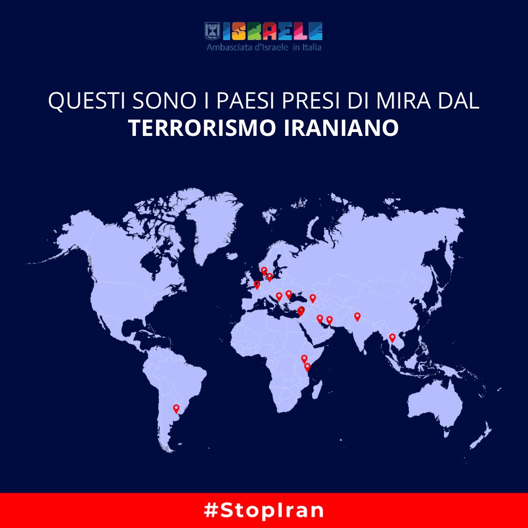 I paesi segnati su questa mappa hanno qualcosa in comune: sono tutti obiettivi del terrorismo del regime iraniano. Se la Repubblica Islamica non viene fermata e dichiarata organizzazione terroristica, questa lista si allungherà sempre di più. #Stoplran