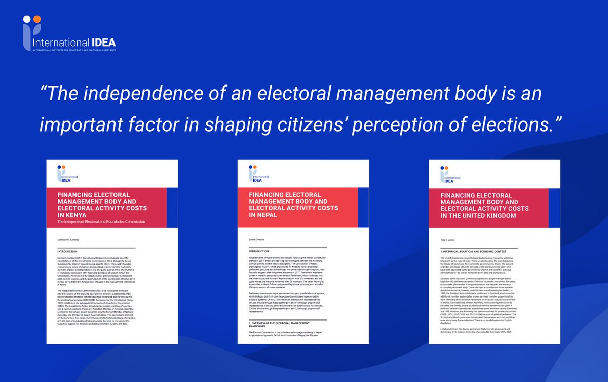 📣How are electoral management bodies (EMB) financed? @Int_IDEA has published 3 Briefs on financing processes in Kenya, Nepal and the United Kingdom. The Briefs provide insights into EMB funding and challenges in public financial management. Read here➡️bit.ly/3W64Tv9