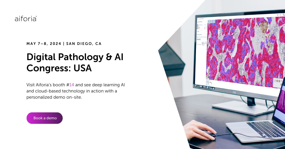 Attending the Digital Pathology & AI Congress: USA organised by @lifesciences_GE on May 7-8 in San Diego, CA? Our team is going to be there. 🖥️ Visit us at booth 14 and reserve a time to see a live demonstration on-site: hubs.la/Q02trgsC0 #digitalpathology #AI