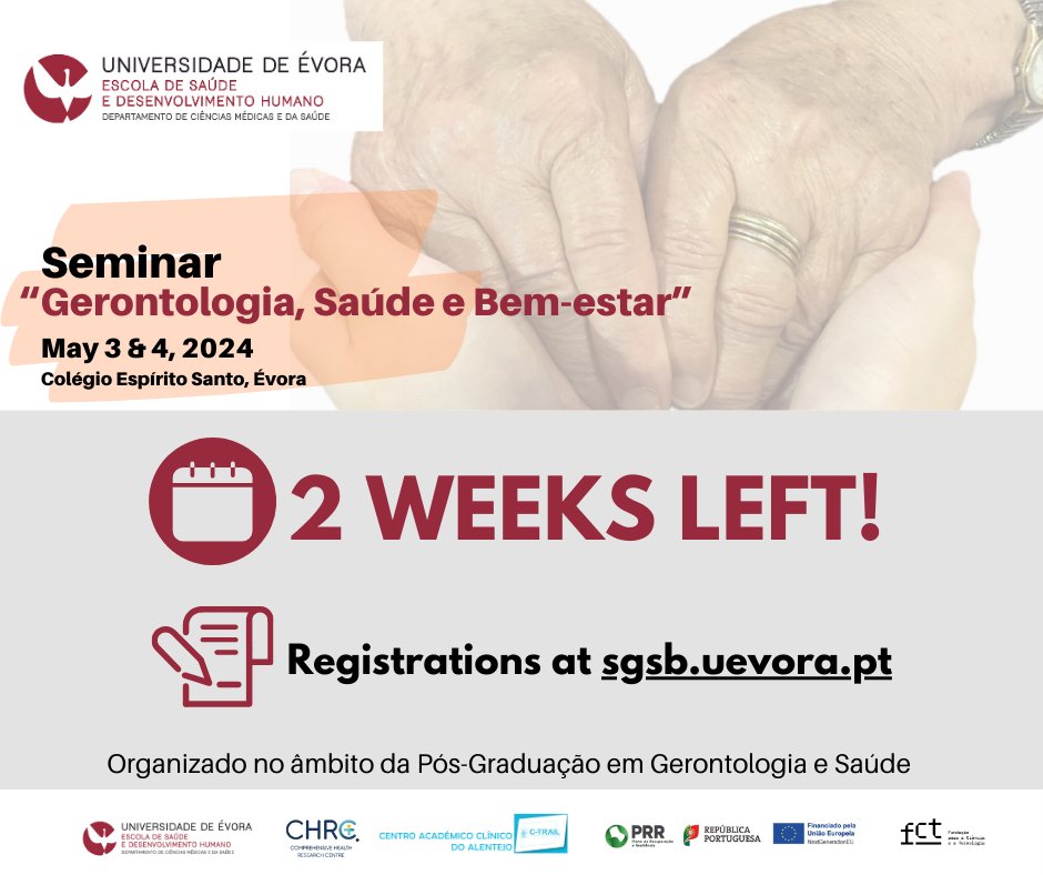 CHRC_Centre's tweet photo. Have you already made your registration to the Seminar on Gerontology, Health and Wellbeing? 
Yes?✅
No? 😮 The Seminar's registrations window is closing! Hurry, make your registration until April 30, 2024.
👉 https://t.co/iacP5frAAA https://t.co/5uFYLRkLyb