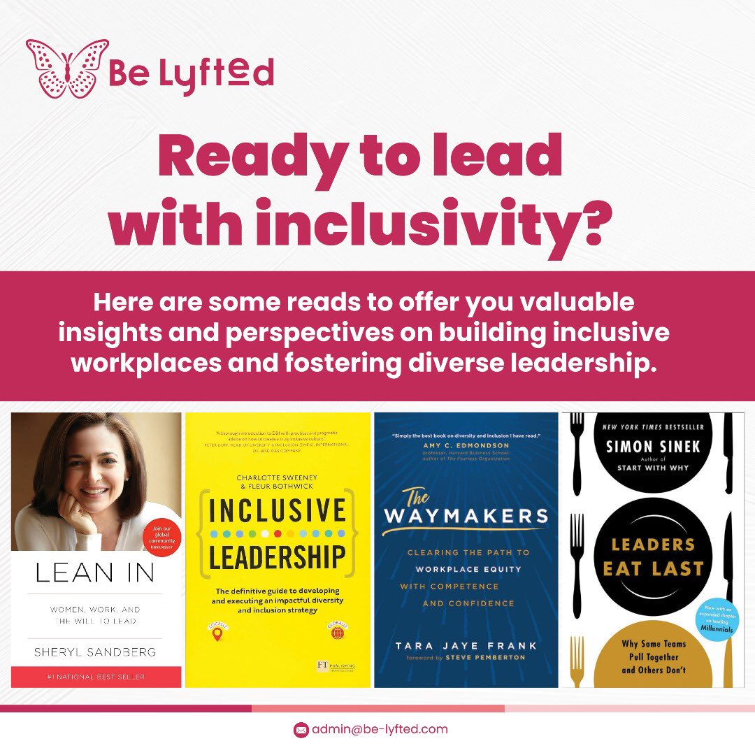 Ready to lead with inclusivity?Here are some reads 📚 to offer you valuable insights and perspectives on building inclusive workplaces and fostering diverse leadership.  

#BeLyftedAfrica #uplyftingleaders #inclusiveleadership #personaldevelopment  #careercoaching