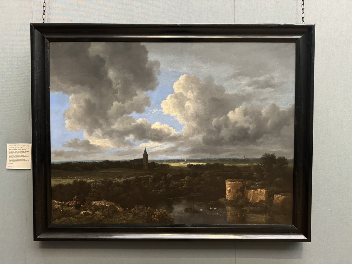 We changed the frame on Ruisdael’s large Landscape today. The over gilded French 18th century centre corner frame was replaced by a newly acquired Dutch 17th century ebony moulding. The landscape expands and settles down, as intended by the artist.