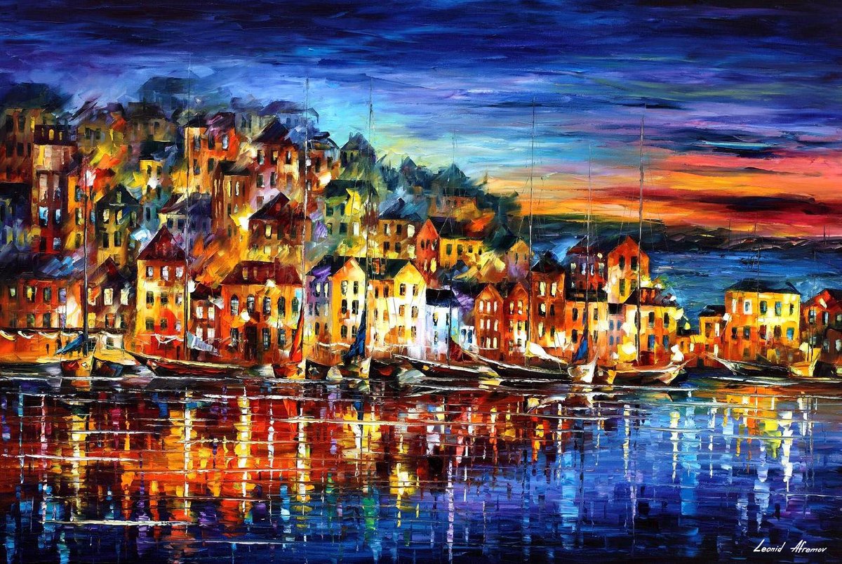 SMALL QUIET TOWN - PALETTE KNIFE Oil Painting On Canvas By Leonid Afremov