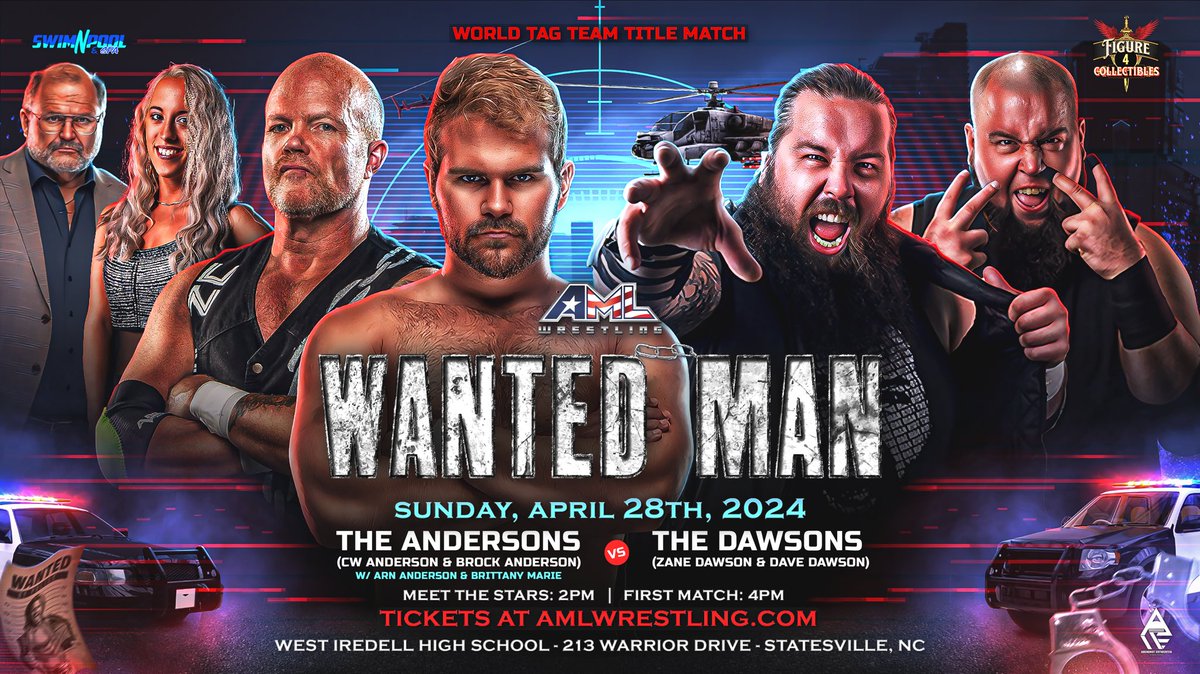 🚨Andersons vs Dawsons (C) World Tag Team Title Match #AMLWrestling 🗓️ 04/28/24 📍 #Statesville, NC ⏰ Meet The Stars 2pm 📺 First Match Starts 4pm 🎟️ On sale NOW AMLWrestling.com/tickets 👓 Watch the replay @TitleMatchWN