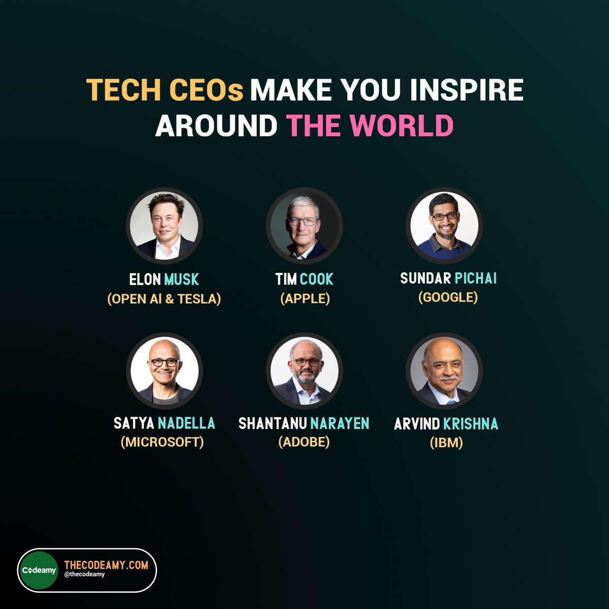 thecodeamy's tweet image. Who is your Inspiration behind your interest in Tech?🚀🧠
Don't forget to save this post for later and follow @thecodeamy for more such information.😄❤️