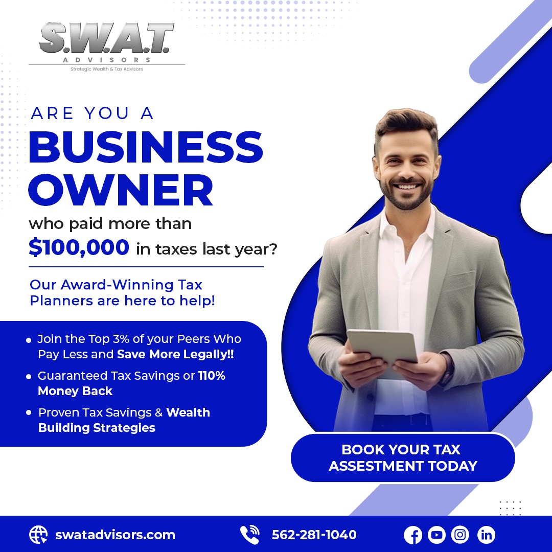 Save your 2024 and beyond! Stop overpaying to the IRS? 

As a business owner paying over $100,000 in taxes, deserve a tax planner.  

SWAT Advisors are here!
#SWATAdvisiors #TaxBurdenRelief #BusinessOwnersTaxHelp #ExpertGuidance #TaxSavings #LegalTaxSolutions #EthicalTaxPlannin