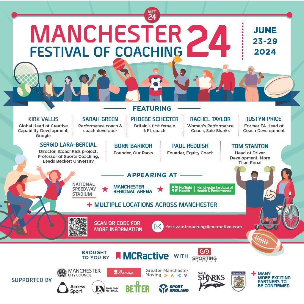We're excited to be hosting some workshops at Manchester Festival of Coaching (June 23-29), alongside lots of experts in coaching, including our own @SGreen_1!

Find out more and get tickets here: mcractive.com/activity/manch… @MCRActive